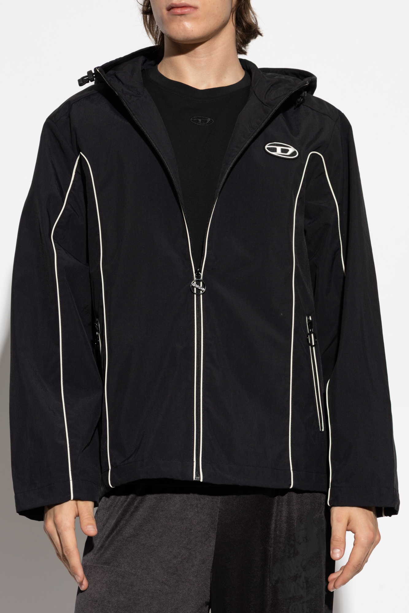DIESEL J-Hives ブラック ナイロンジャケット J-HIVES Man: Windbreaker Jacket with contrast piping | Diesel